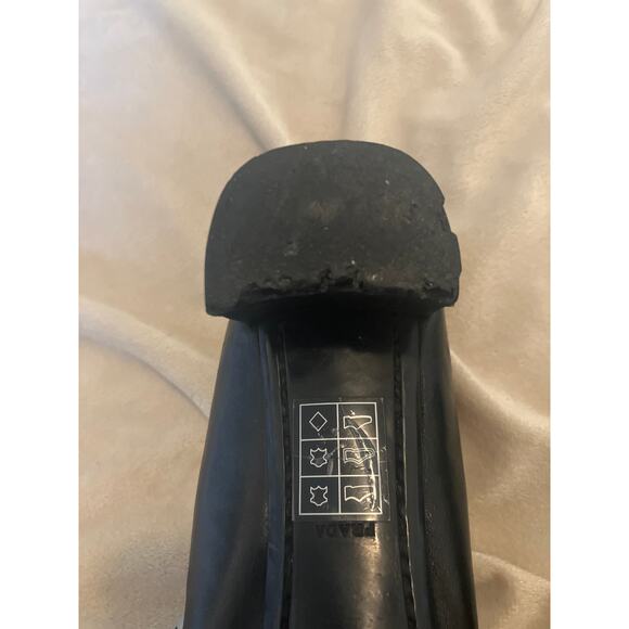 PRADA Bow Front Shoes w Chunky Block Heel Napa Leather Black 39.5 9.5 Gold Logo - Picture 11 of 12